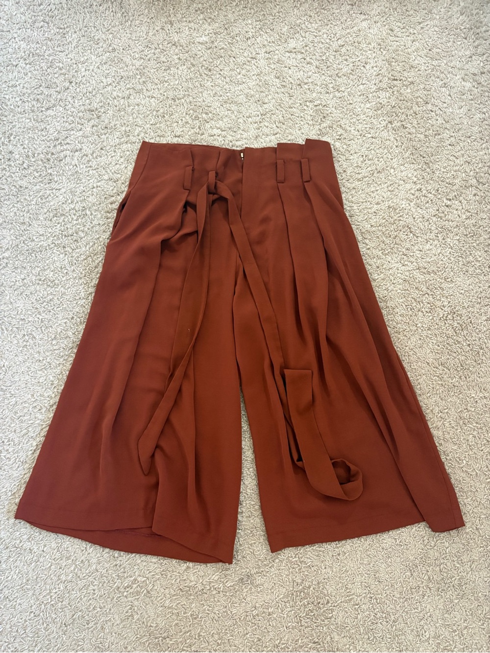 Style Rack Wide-Leg Tie-Waist Pants in Rust Brown